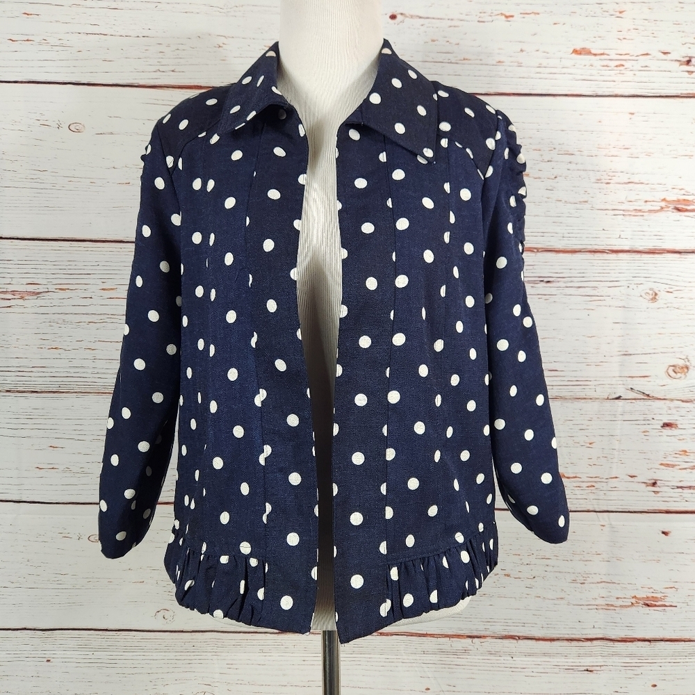 CHRISTOPHER & BANKS Navy And White Polka Dot Jacket Medium